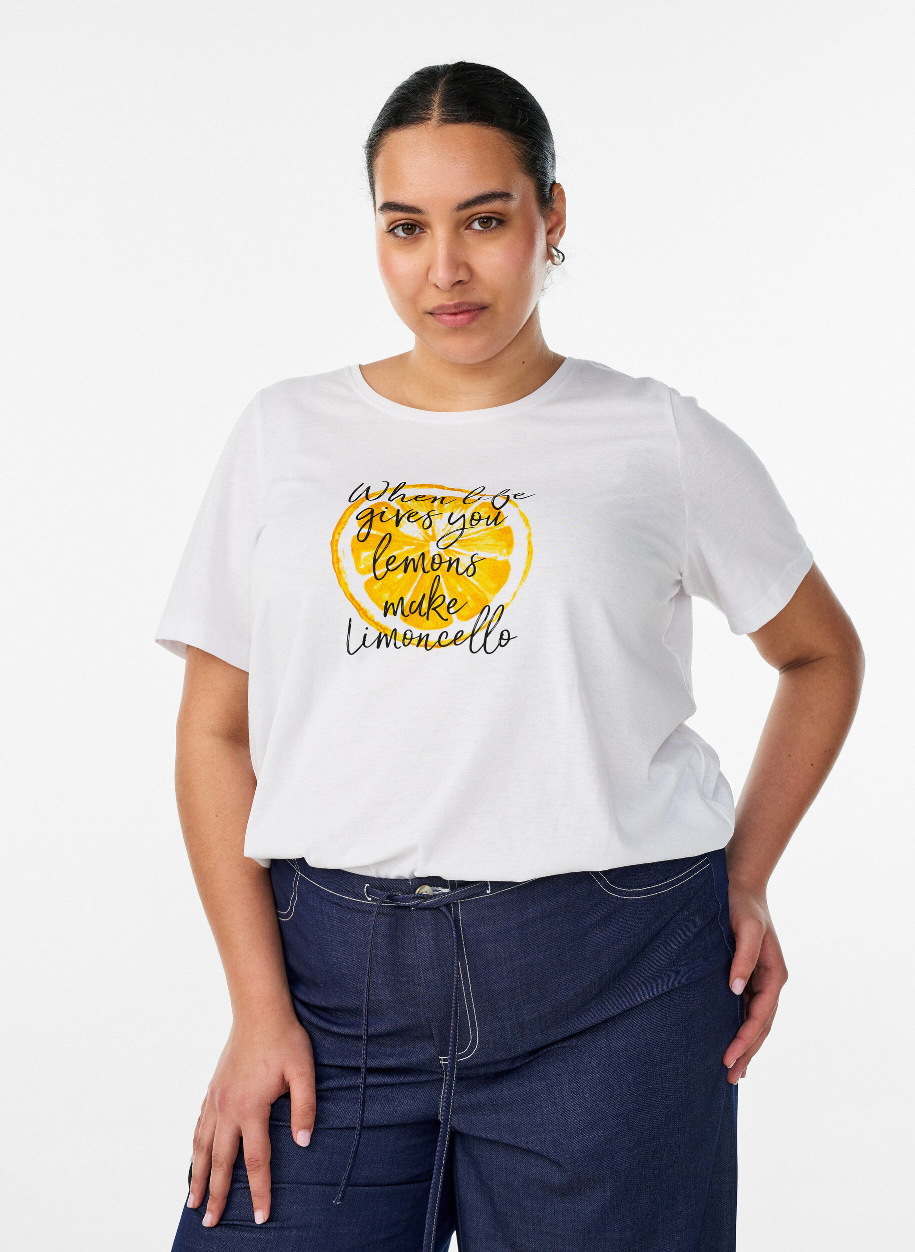T-Shirt mit Print, Wei&szlig;, Model