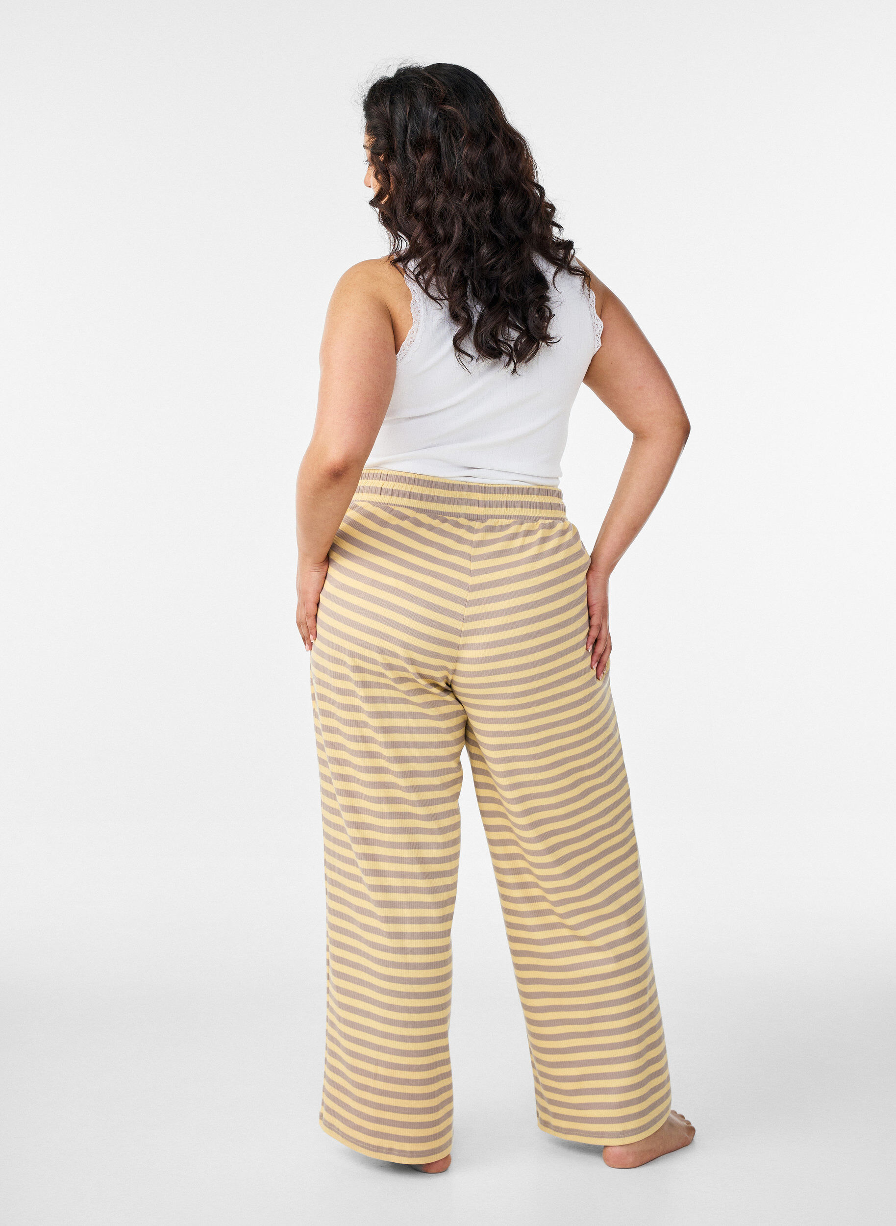 ZizziGestreifte Schlafanzughose mit hoher Taille und weiten Beinen, Gelb, Model image number 1