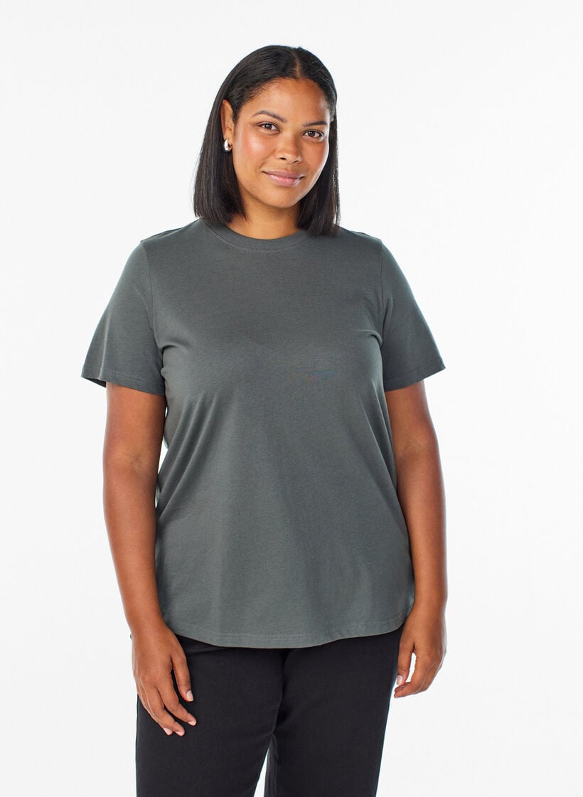 Basic T-Shirt aus Baumwolle mit Rundhalsausschnitt, Gr&uuml;n, Model image number 0