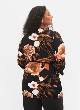 Kimono aus Viskose mit Blumenmuster, Black Flower AOP, Model image number 1
