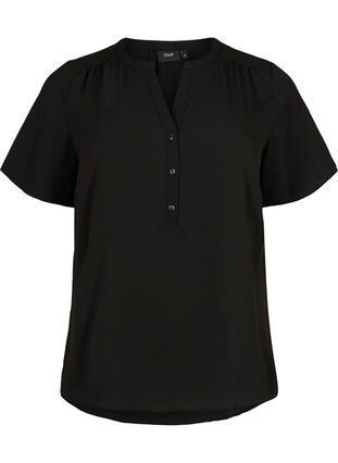 Bluse mit kurzen Ärmeln und V-Ausschnitt, Black, Packshot image number 0