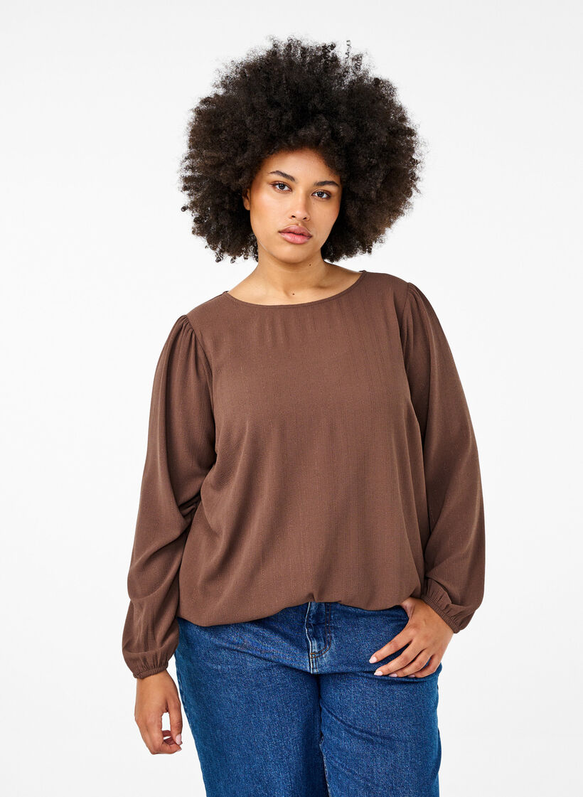 Bluse mit Silberglitzer, Braun, Model image number 0