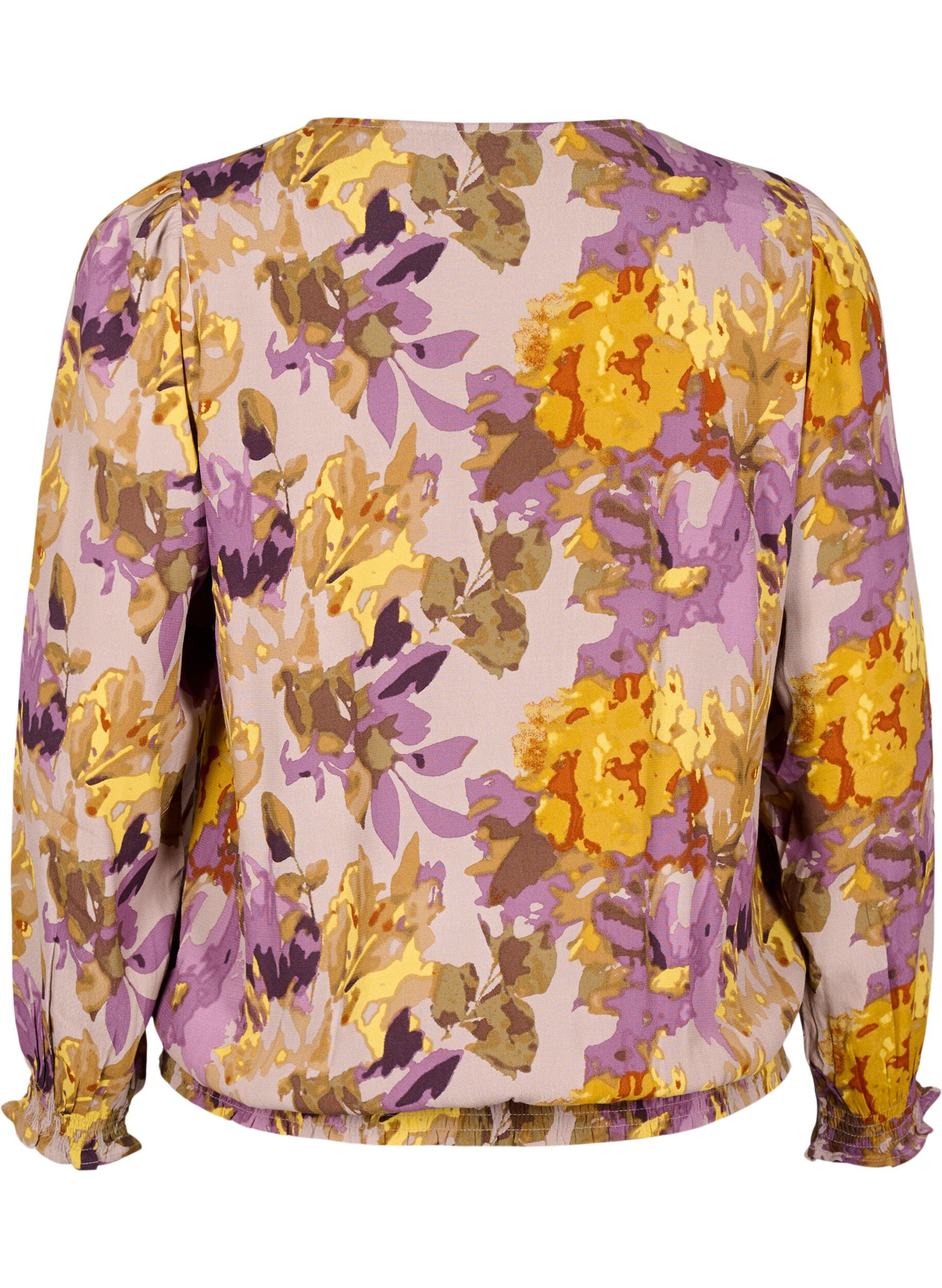 Zizzi K&uuml;nstlerbluse mit Blumenmuster, Purple Flower, Packshot image number 1