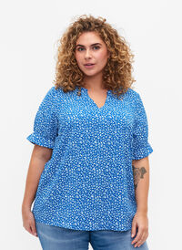 Kurzärmelige Bluse mit Druck, Blue Ditsy, Model