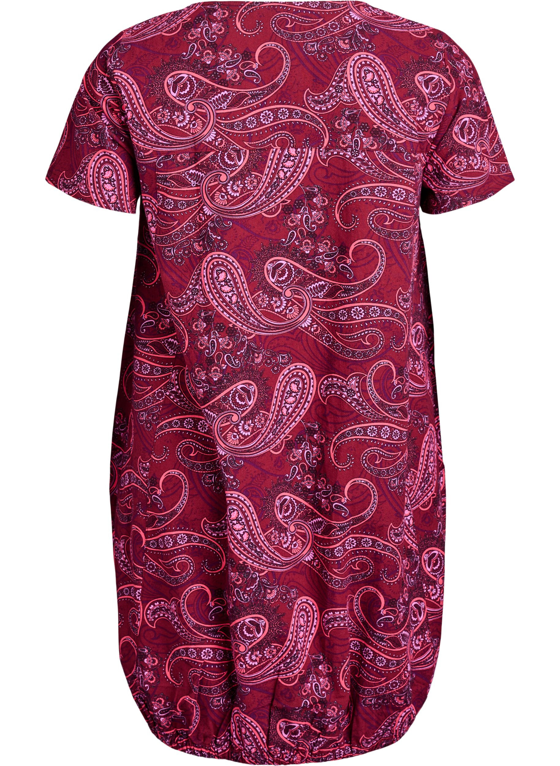 Zizzi Kurz&auml;rmliges Baumwollkleid mit Aufdruck, Rot, Packshot image number 1