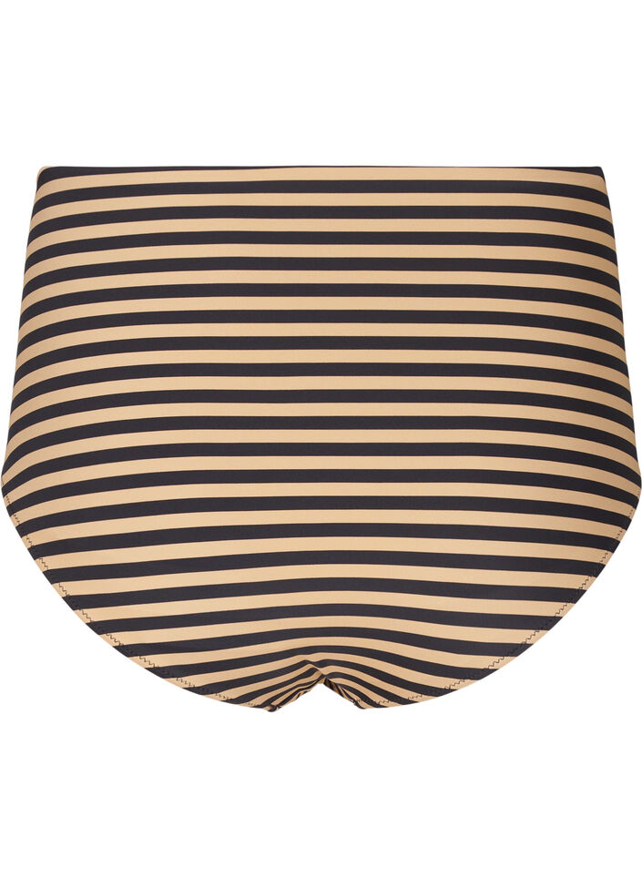 Hoch taillierte Bikinihosen mit Streifen, Braun, Packshot image number 1