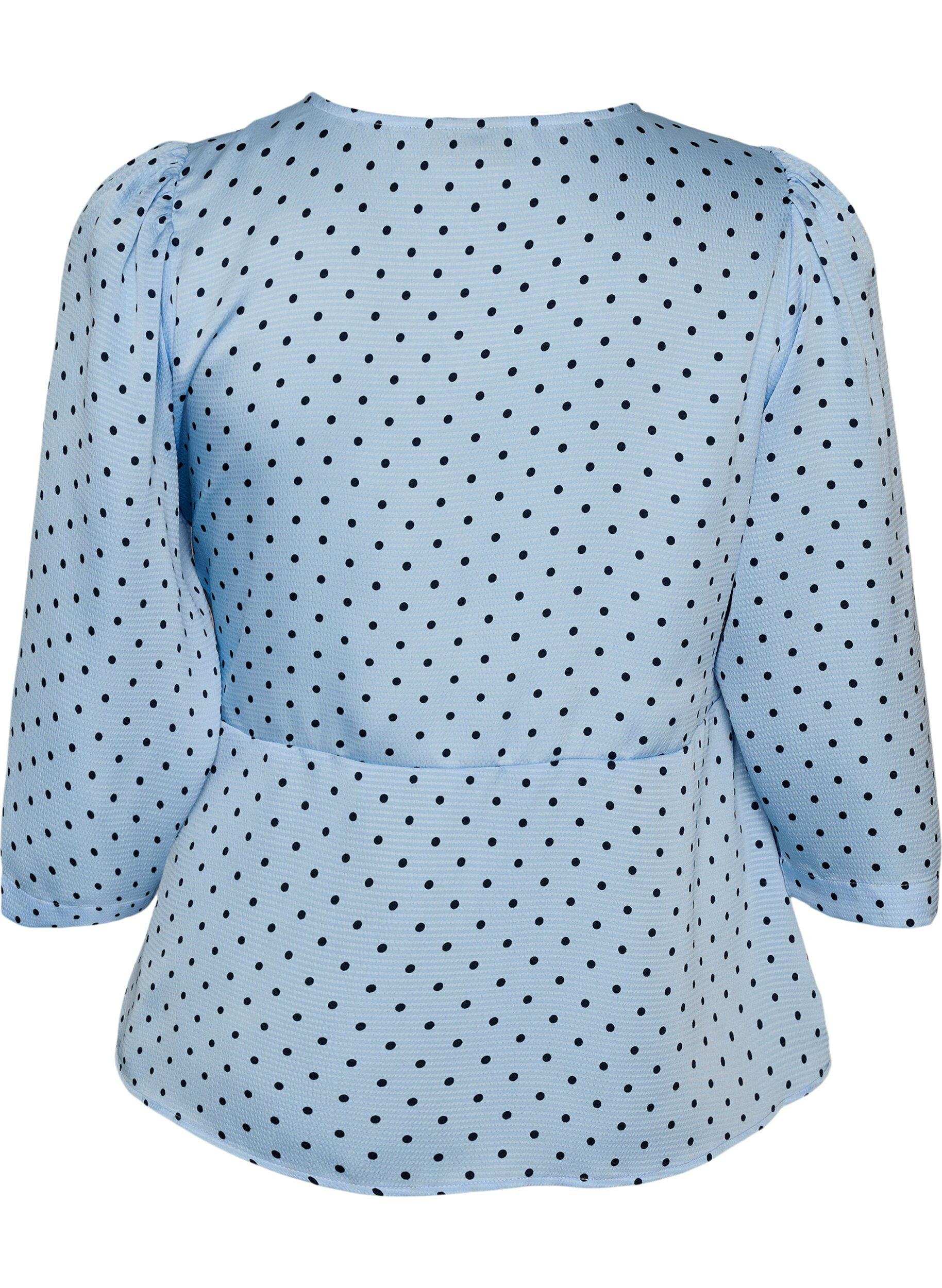 Zizzi Gepunktete Bluse mit Bindeband und 3/4-&Auml;rmeln, Blau, Packshot image number 1