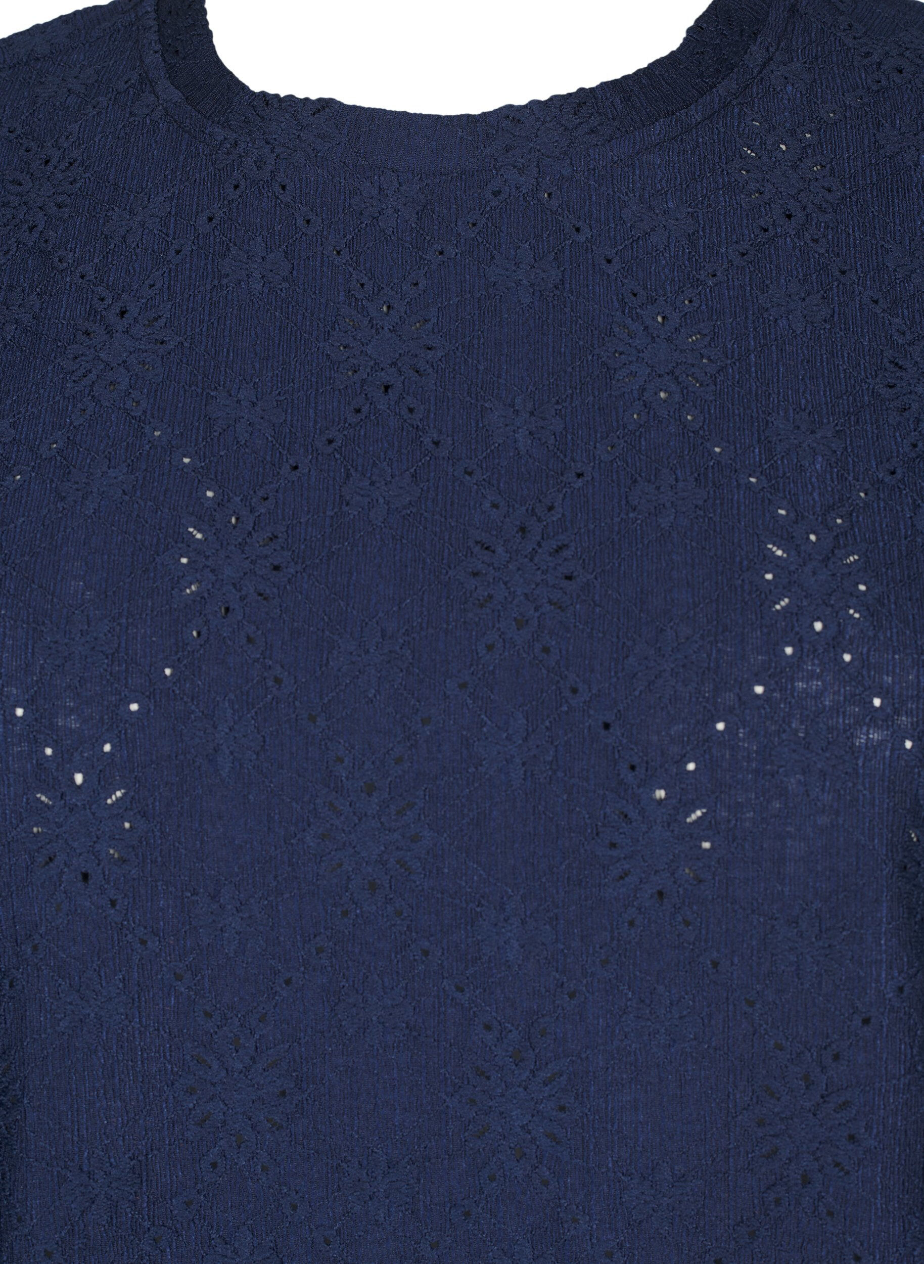 Zizzi Bluse mit kurzen &Auml;rmeln und floralen Stickereien, Naval Academy, Packshot image number 2