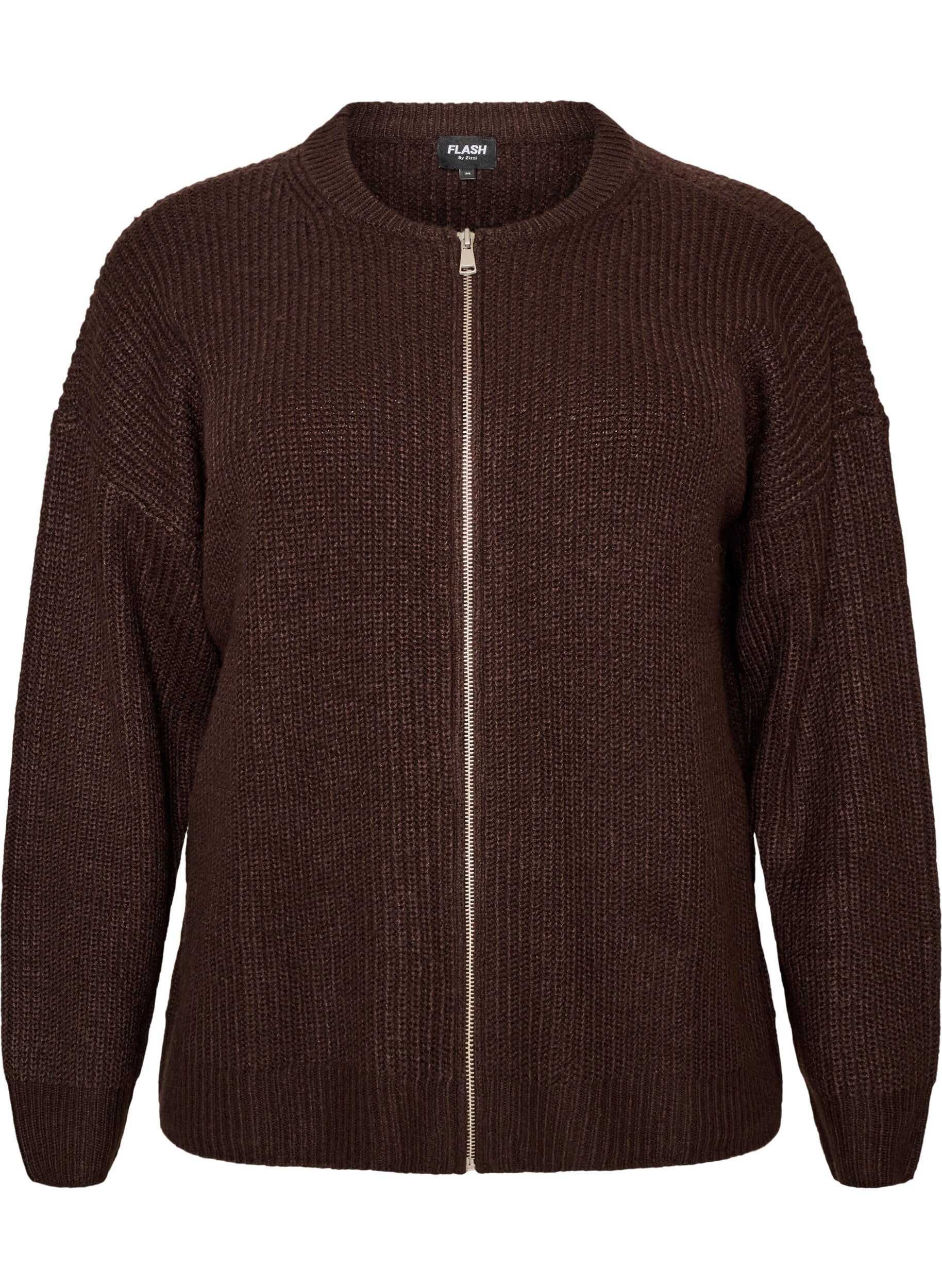 ZizziStrickjacke mit Rei&szlig;verschluss, Braun, Packshot image number 0