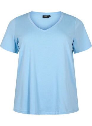 Kurzärmeliges T-Shirt mit V-Ausschnitt, Placid Blue, Packshot image number 0