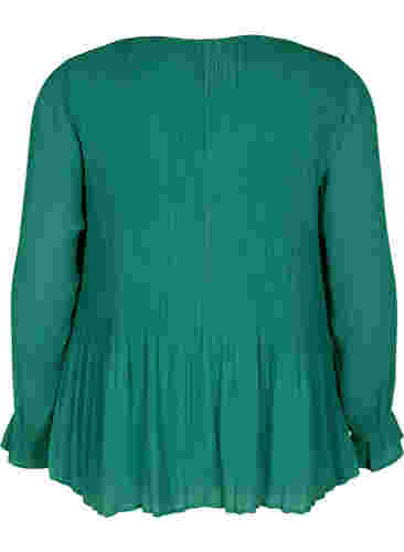 Plissee Bluse mit V-Ausschnitt, Evergreen, Packshot image number 1