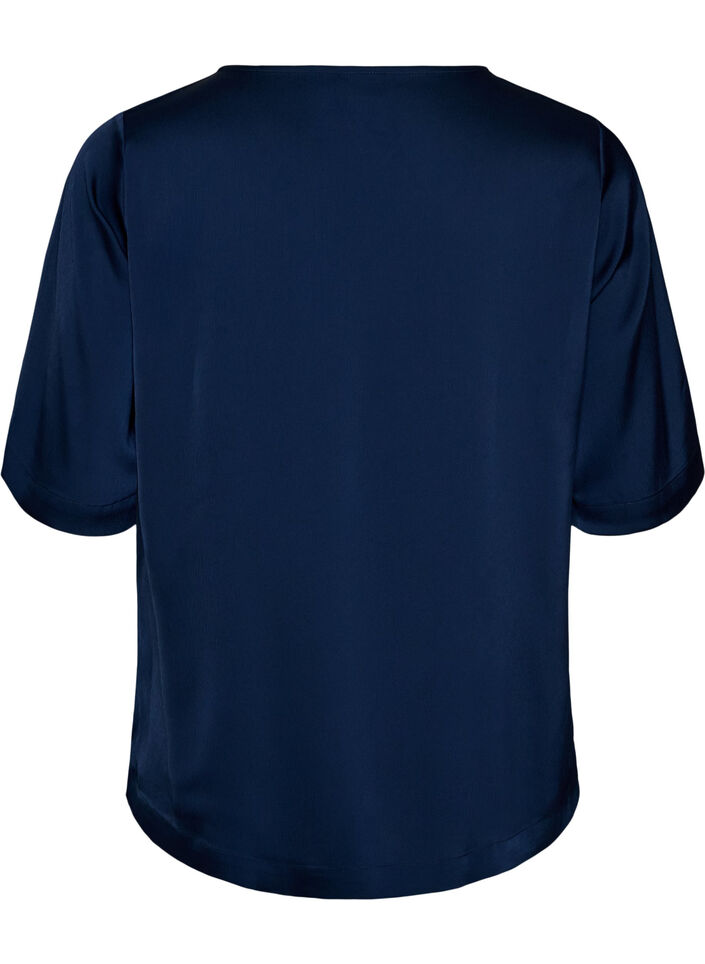 Bluse aus Satin mit ellenbogenlangen &Auml;rmeln, Blau, Packshot image number 1