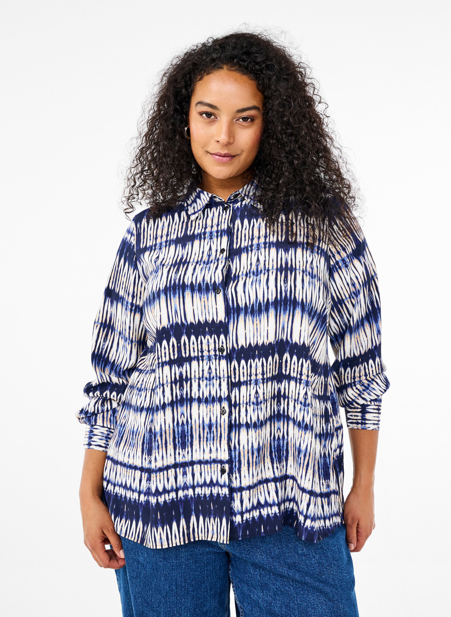 Zizzi Gemusterte Bluse, Blau, Model image number 0