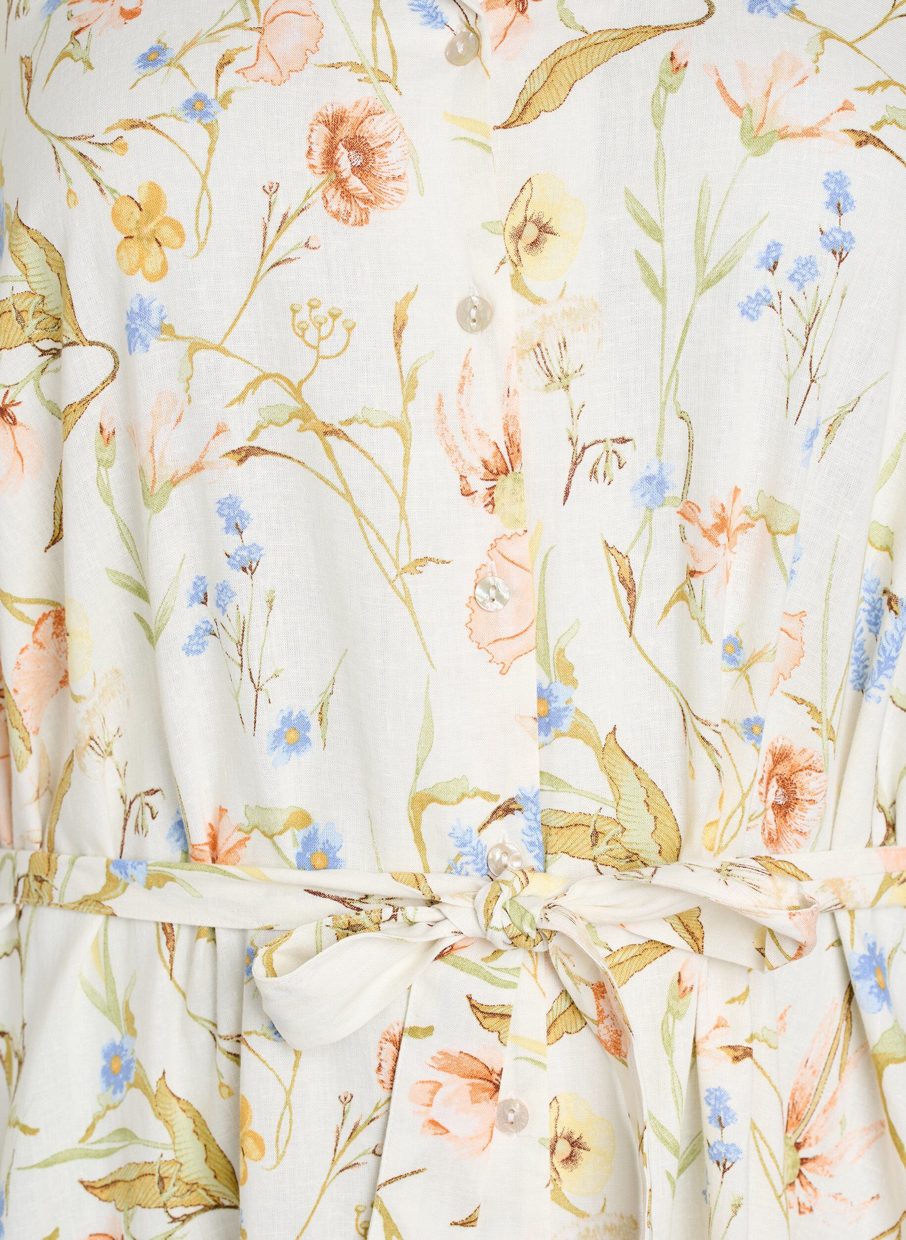 Zizzi Hemdblusenkleid aus Leinen und Viskose mit Bindeg&uuml;rtel, Vanille, Packshot image number 2