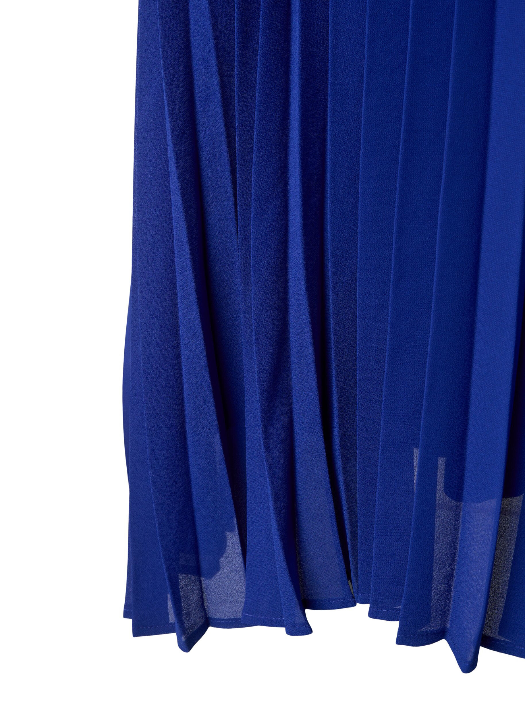 Zizzi Plissiertes Midikleid mit kurzen &Auml;rmeln, Clematis Blue, Packshot image number 3
