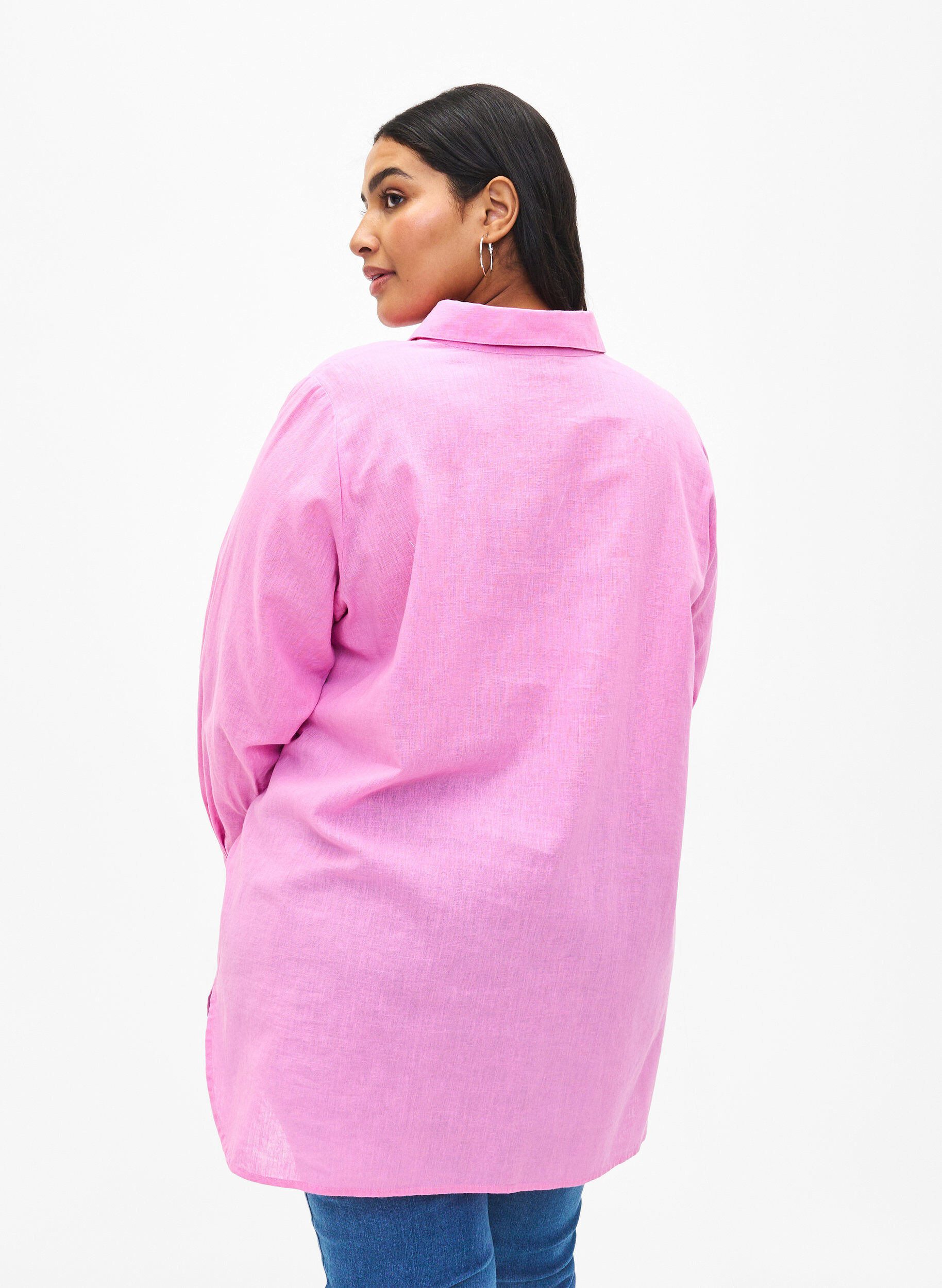 Zizzi Langes Hemd aus Leinen und Baumwolle, Rosebloom, Model image number 1