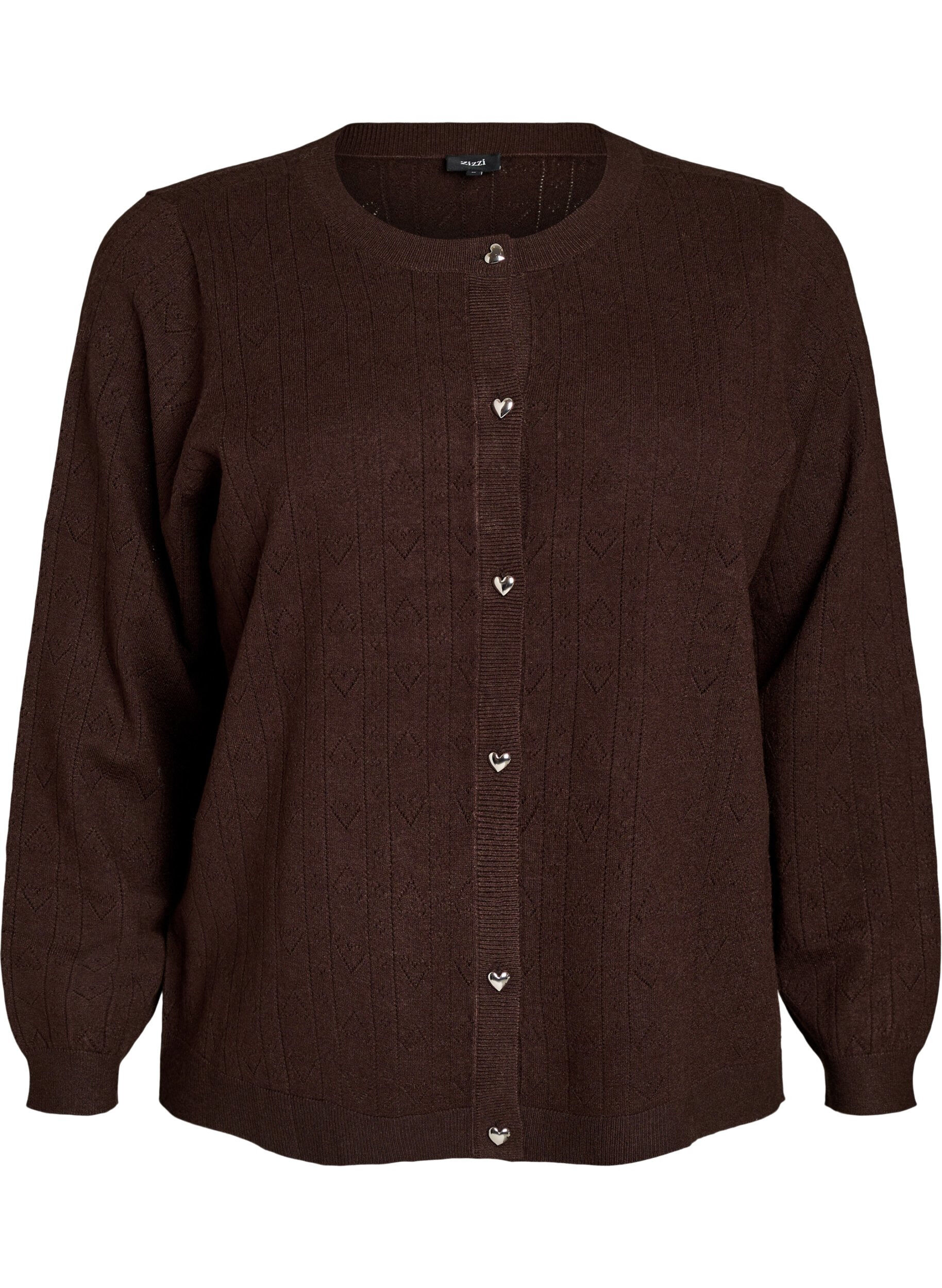 ZizziStrickjacke mit Herz-Lochstickerei, Braun, Packshot image number 0