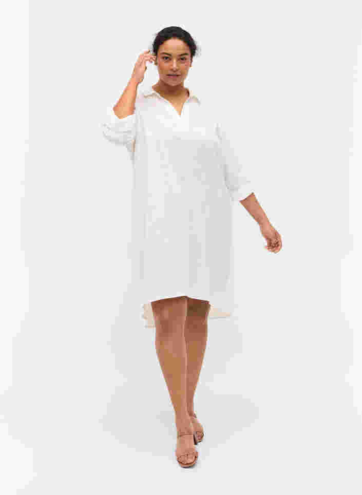 Kleid mit V-Ausschnitt und Kragen, White, Model image number 2