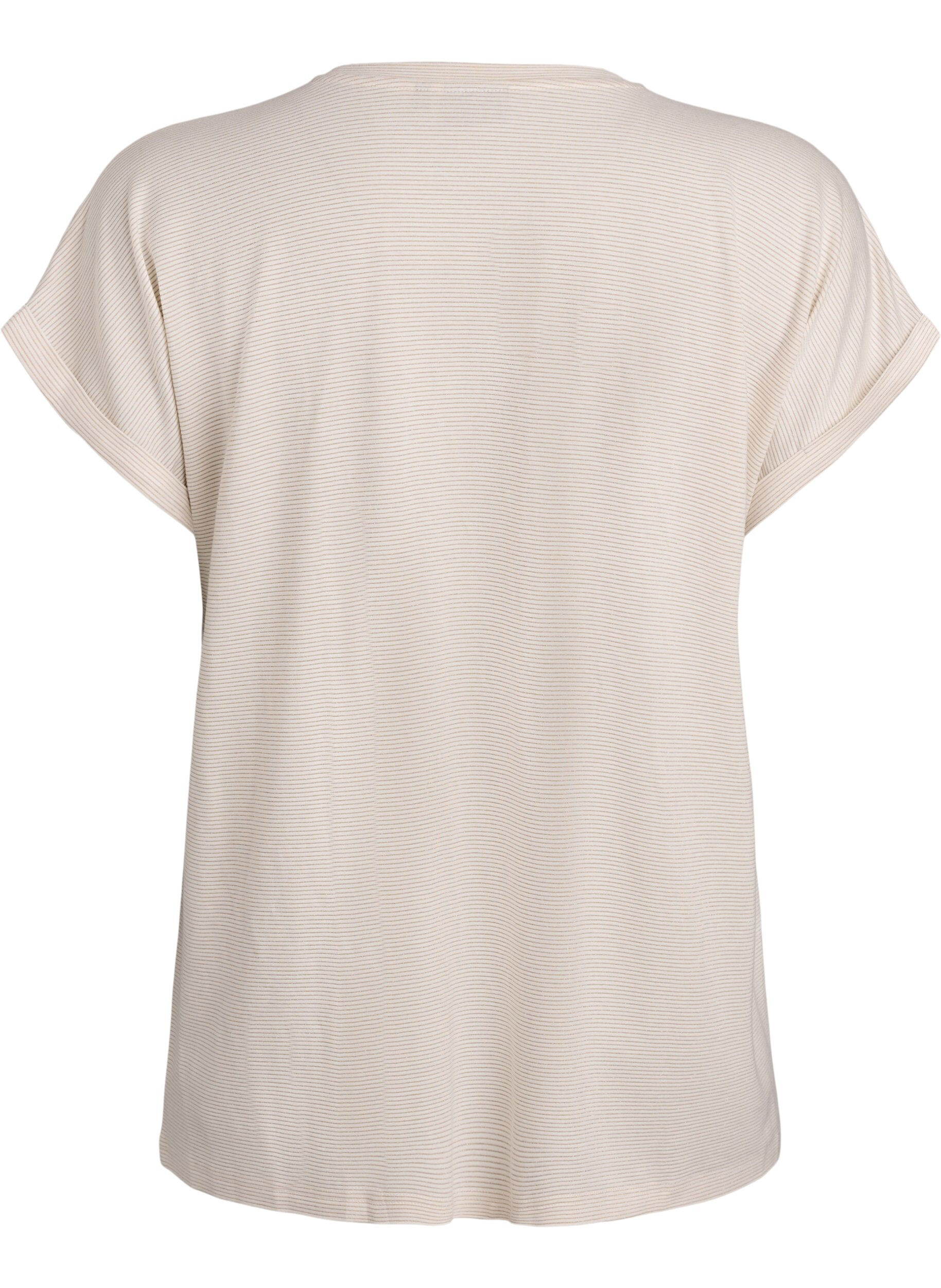ZizziT-Shirt aus Viskose mit Glitzerstreifen, Vanille, Packshot image number 1