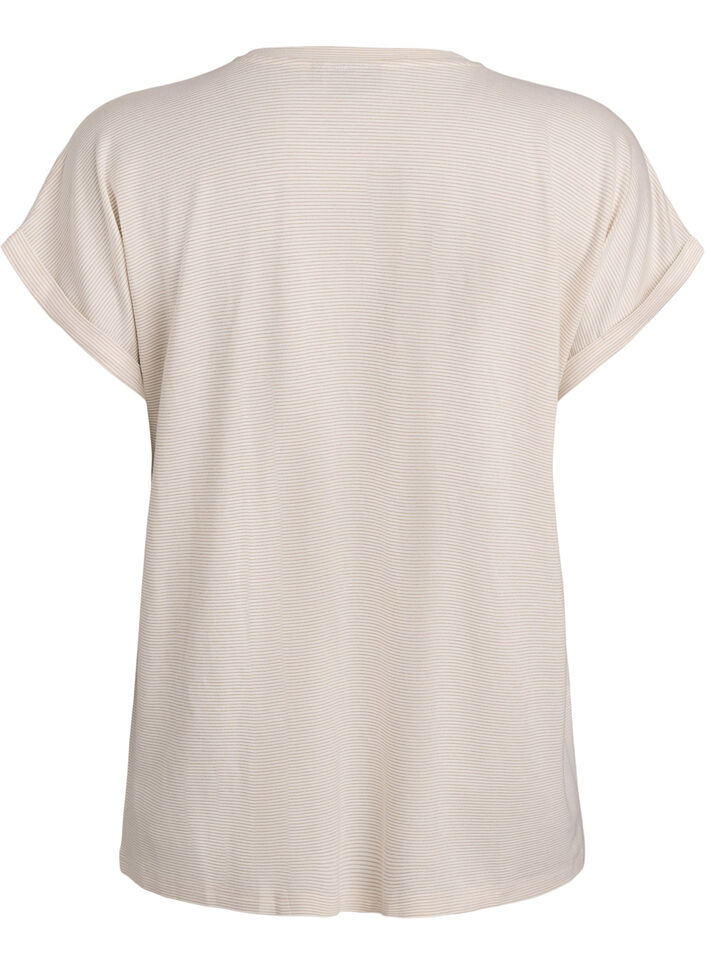 T-Shirt aus Viskose mit Glitzerstreifen, Vanille, Packshot image number 1
