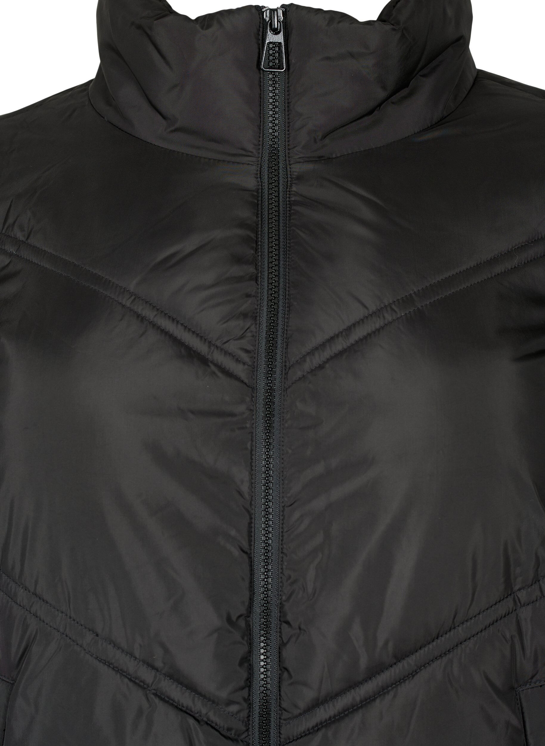 Zizzi Kurze Puffer-Winterjacke mit Taschen, Black, Packshot image number 2