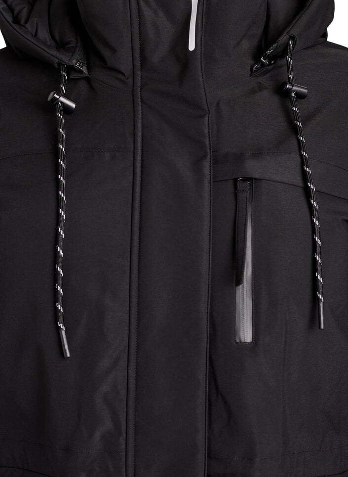 Wasserabweisender Parka mit Kapuze und funktionellen Details, Schwarz, Packshot image number 2
