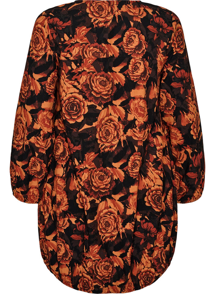 Kurzes Baumwollkleid mit Gummisaum und langen &Auml;rmeln, Schwarz, Packshot image number 1