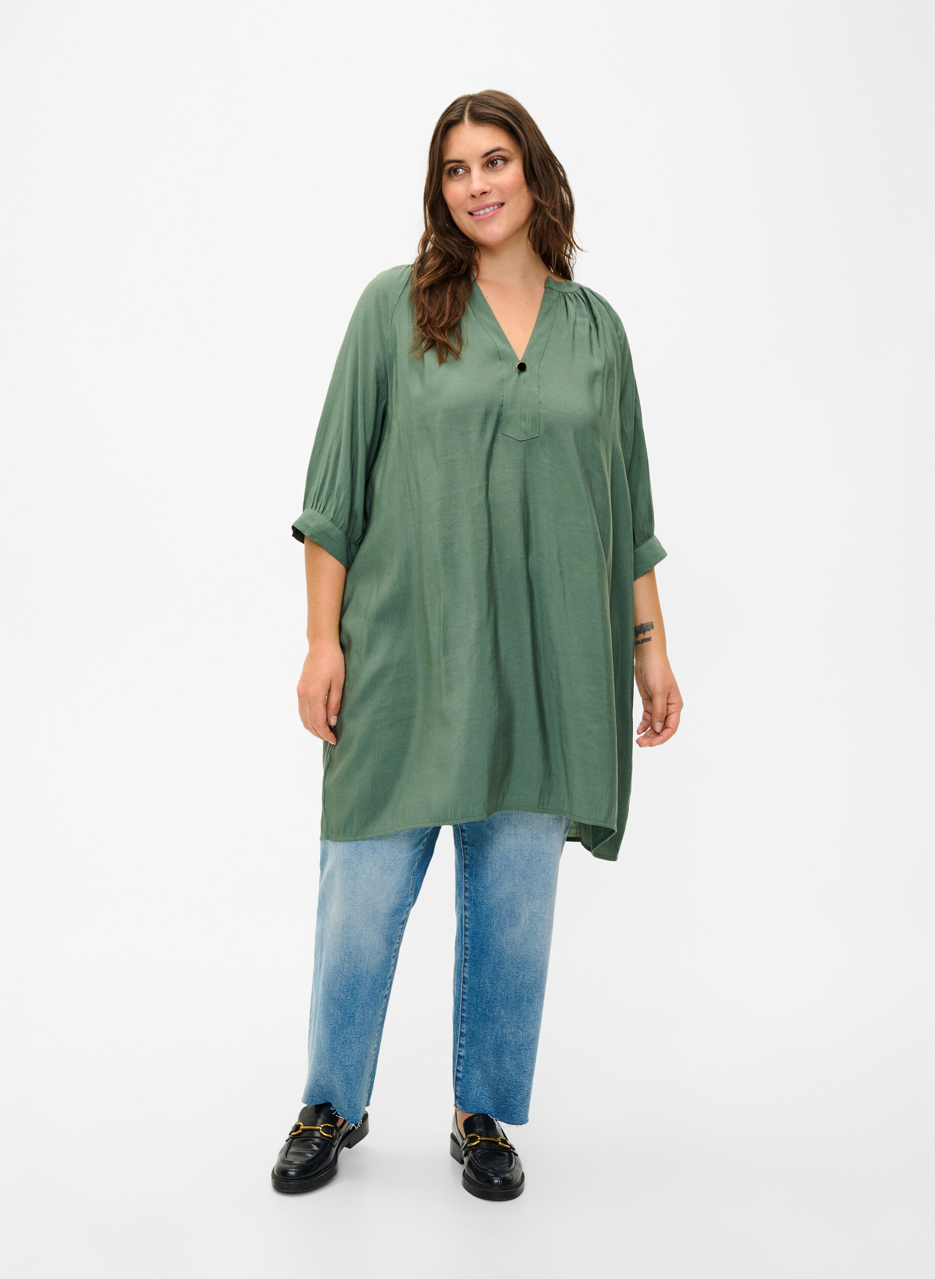 Zizzi Visa-Tunic mit 3/4 Pantoletten, Duck Green, Model image number 2