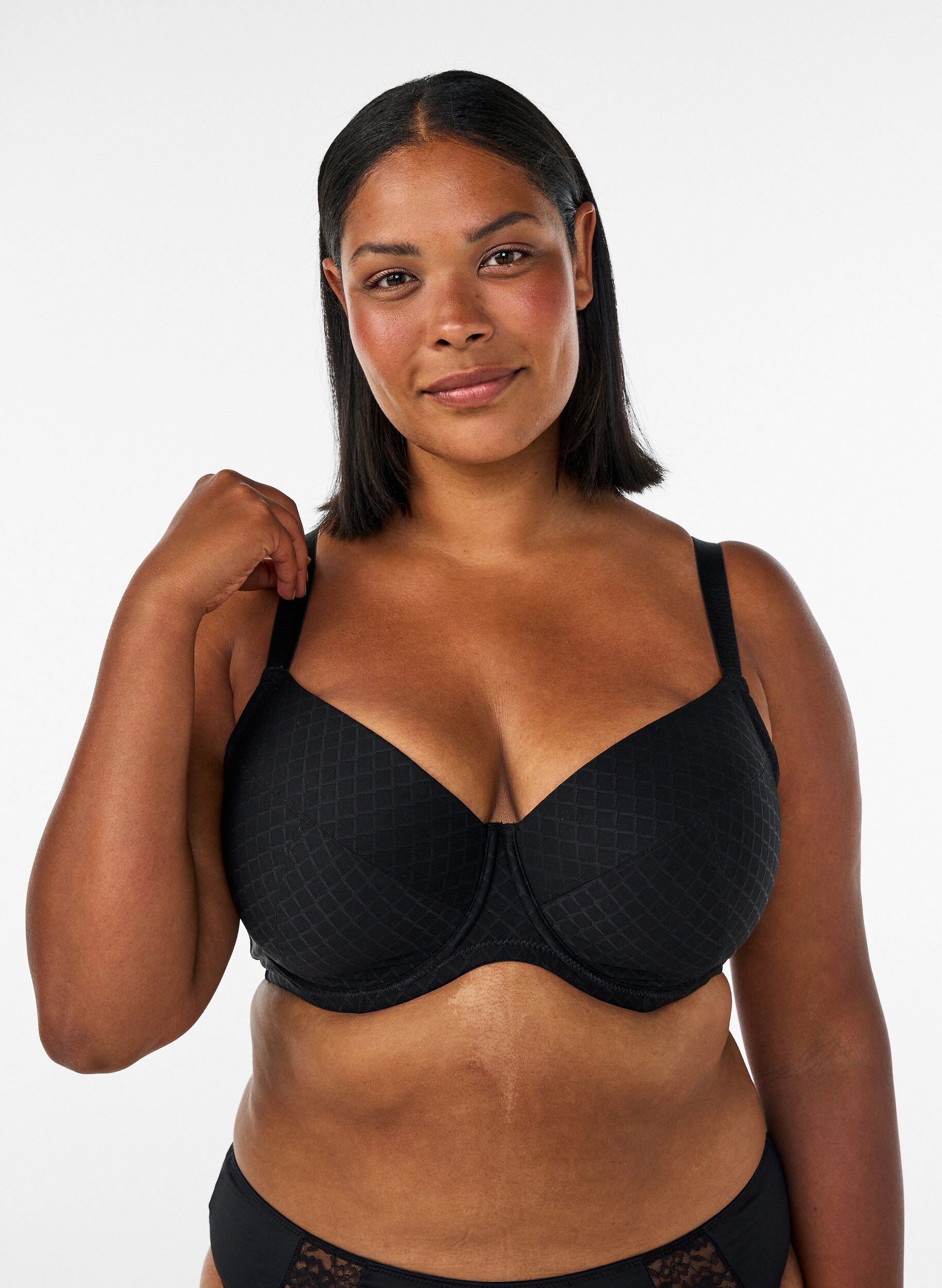 ZizziGepolsterter BH aus Mikrofaser mit Karomuster, Schwarz, Model image number 0