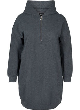 Sweatkleid mit Kapuze und Reißverschluss, Dark Grey Melange, Packshot image number 0
