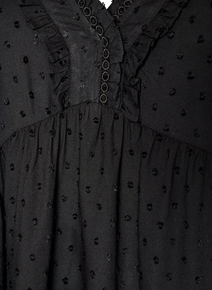 Bluse aus Viskose mit gepunkteter Struktur und V-Ausschnitt, Schwarz, Packshot image number 2