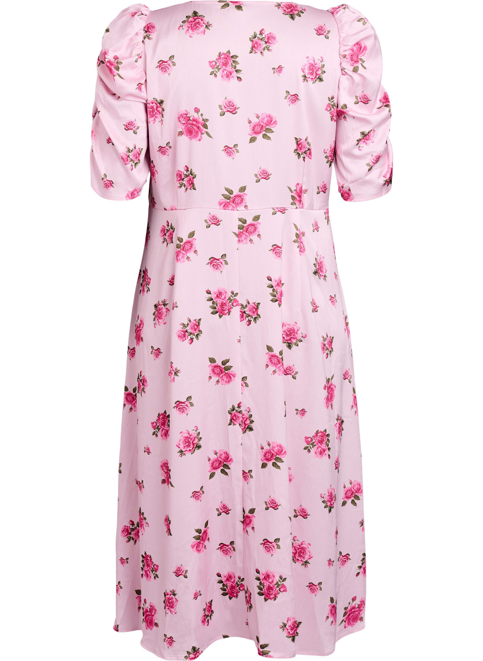 ZizziGebl&uuml;mtes Midikleid mit Puff&auml;rmeln, Pink, Packshot image number 1