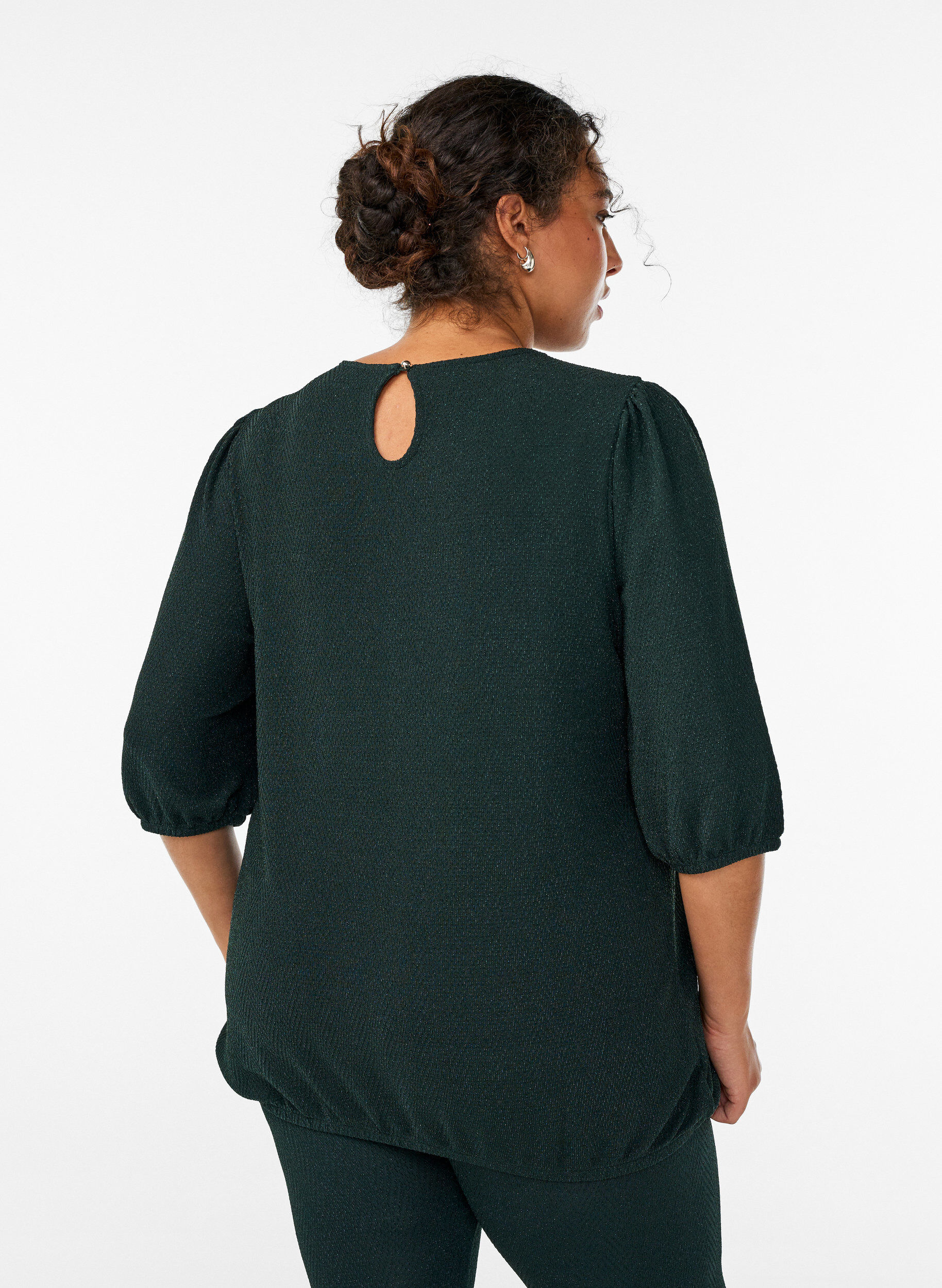Zizzi Bluse mit Glitzermuster und 3/4-&Auml;rmeln, Gr&uuml;n, Model image number 2