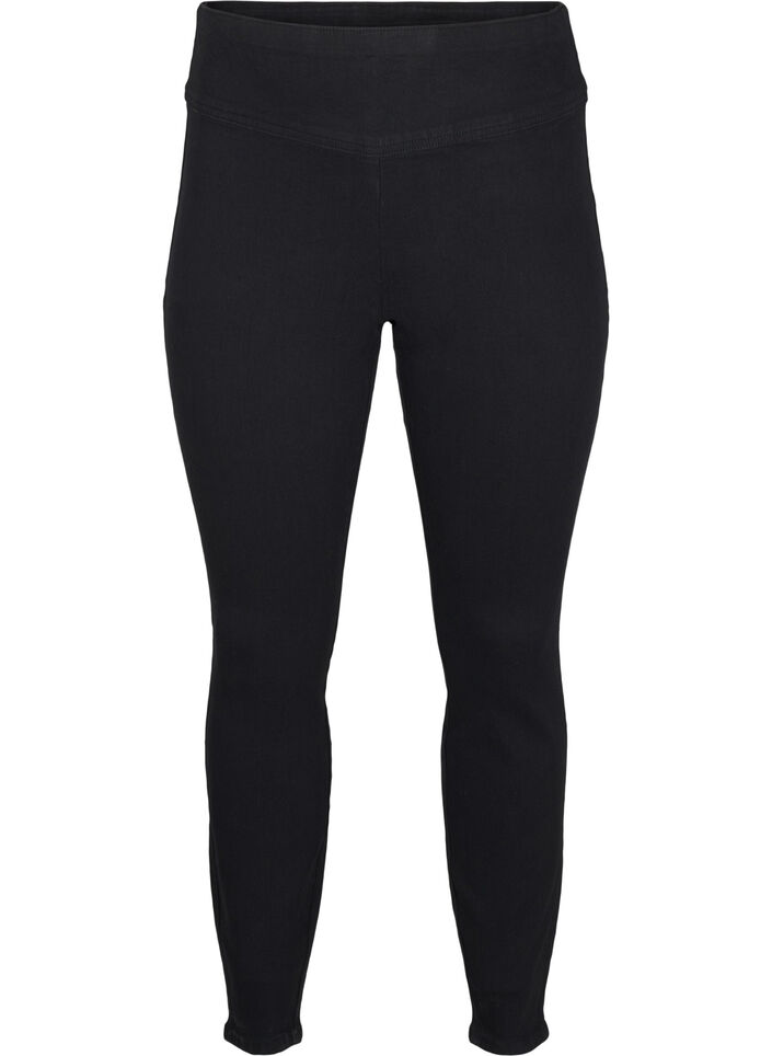 Elastische Jeggings mit hoher Taille, Schwarz, Packshot image number 0