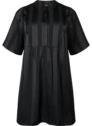 A-Linien-Kleid mit Streifen und 1/2-Ärmeln, Black, Packshot image number 0