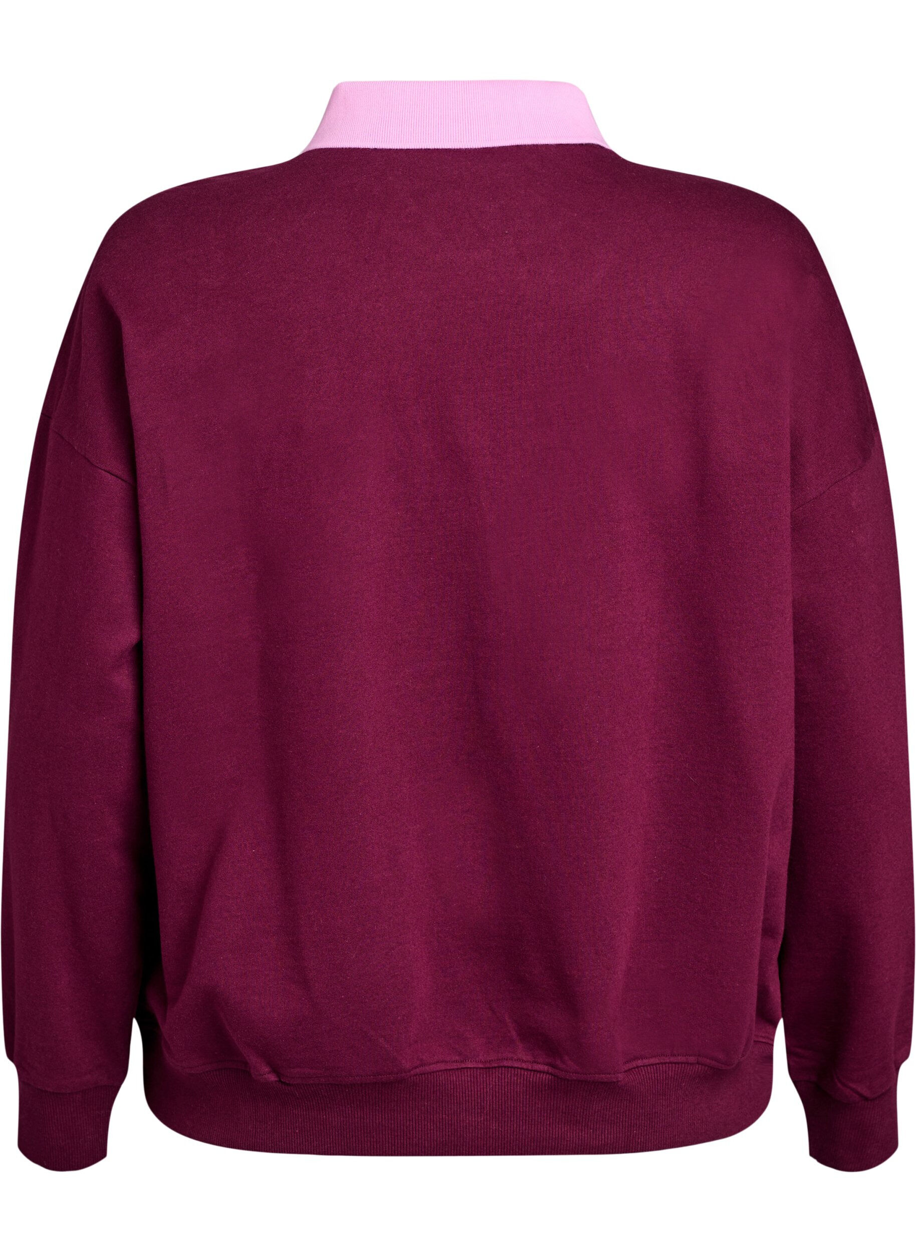 Zizzi Sweatshirt aus Bio-Baumwolle mit Kragen und Kontrastprint, Dunkles Bordeaux, Packshot image number 1