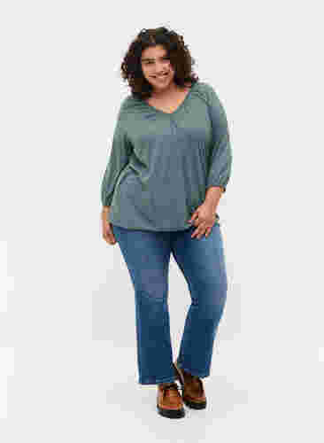 Melange-Bluse mit V-Ausschnitt, Sea Pine Mélange, Model image number 2