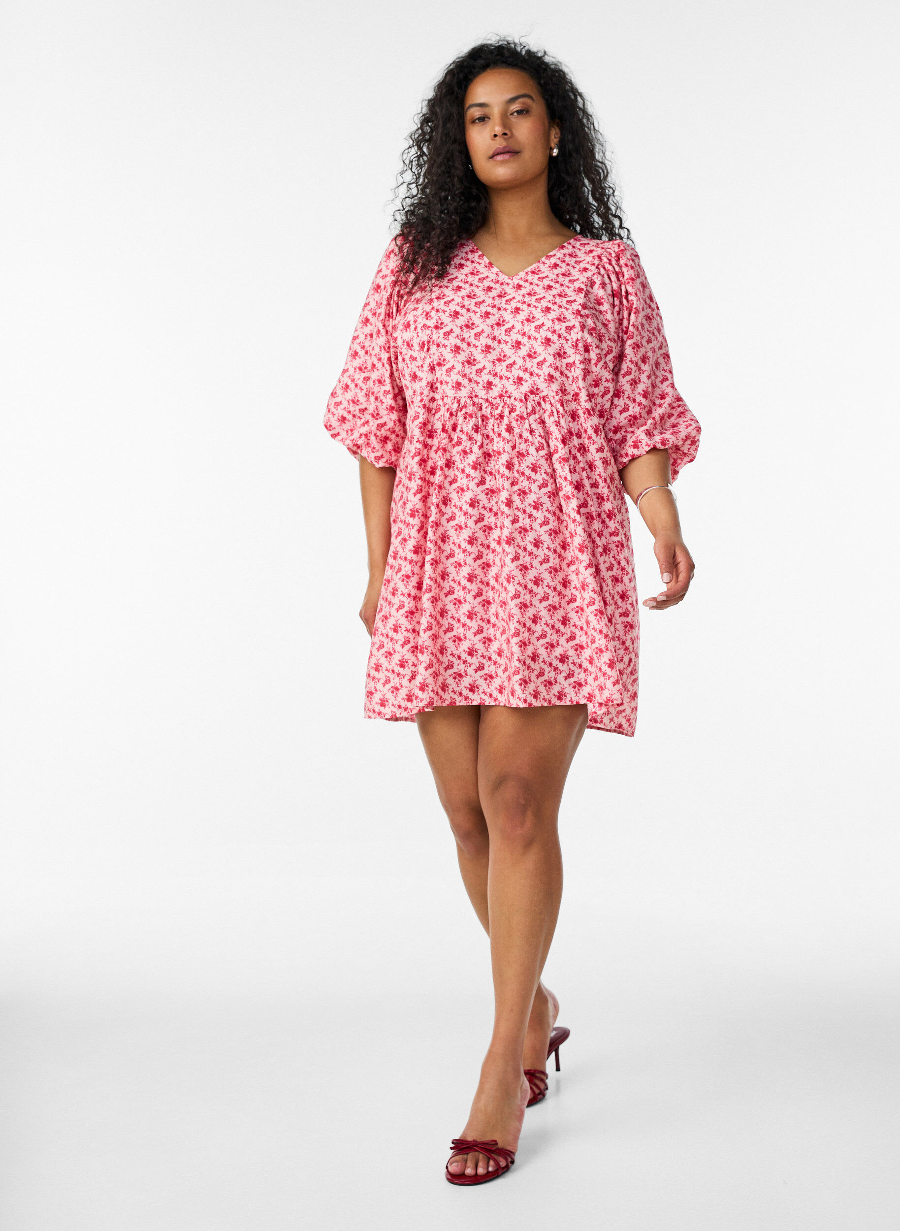 ZizziKurzes Kleid aus Viskose mit Empire-Schnitt und Ballon&auml;rmeln, Rot, Model image number 1