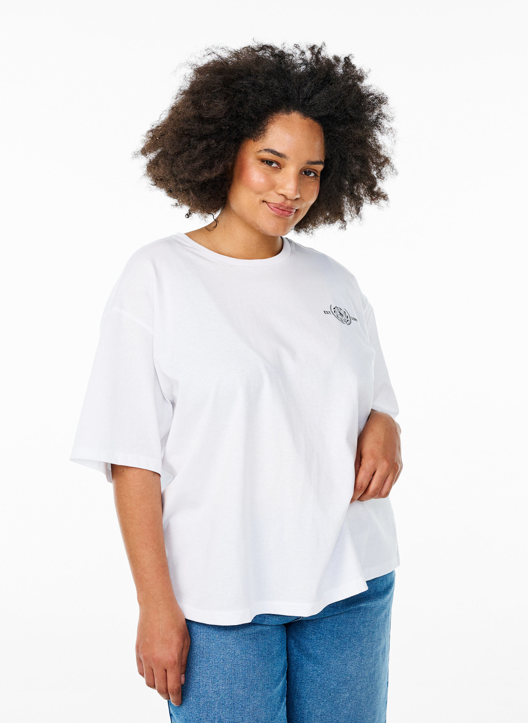 Zizzi Oversized T-Shirt mit R&uuml;ckenprint, Wei&szlig;, Model image number 2