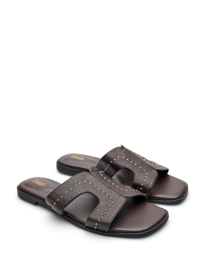 Flache Sandalen mit Nieten, Braun, Packshot image number 1