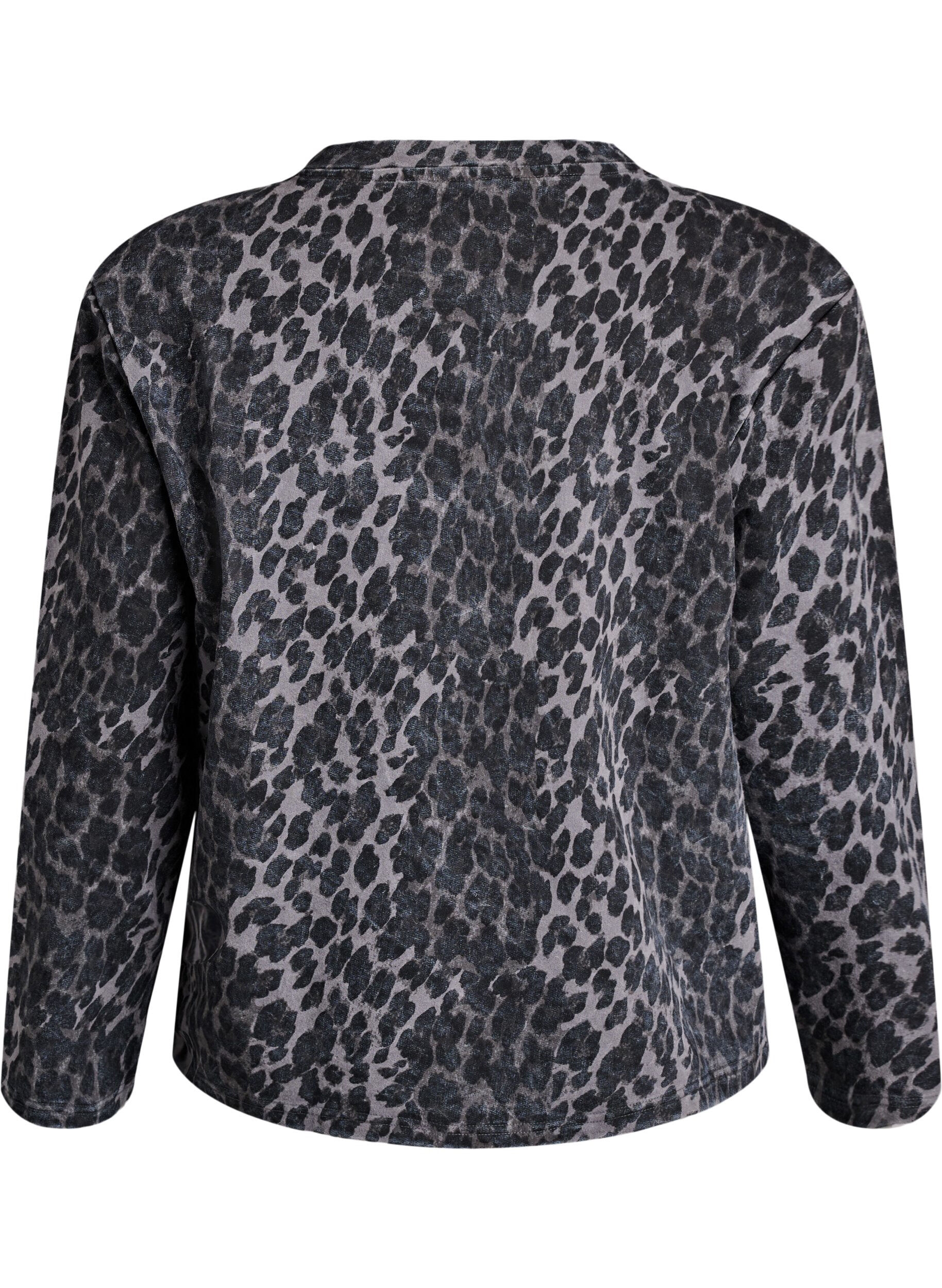 Zizzi Sweatshirt mit Leopardenmuster in verwaschener Optik, Grau, Packshot image number 1
