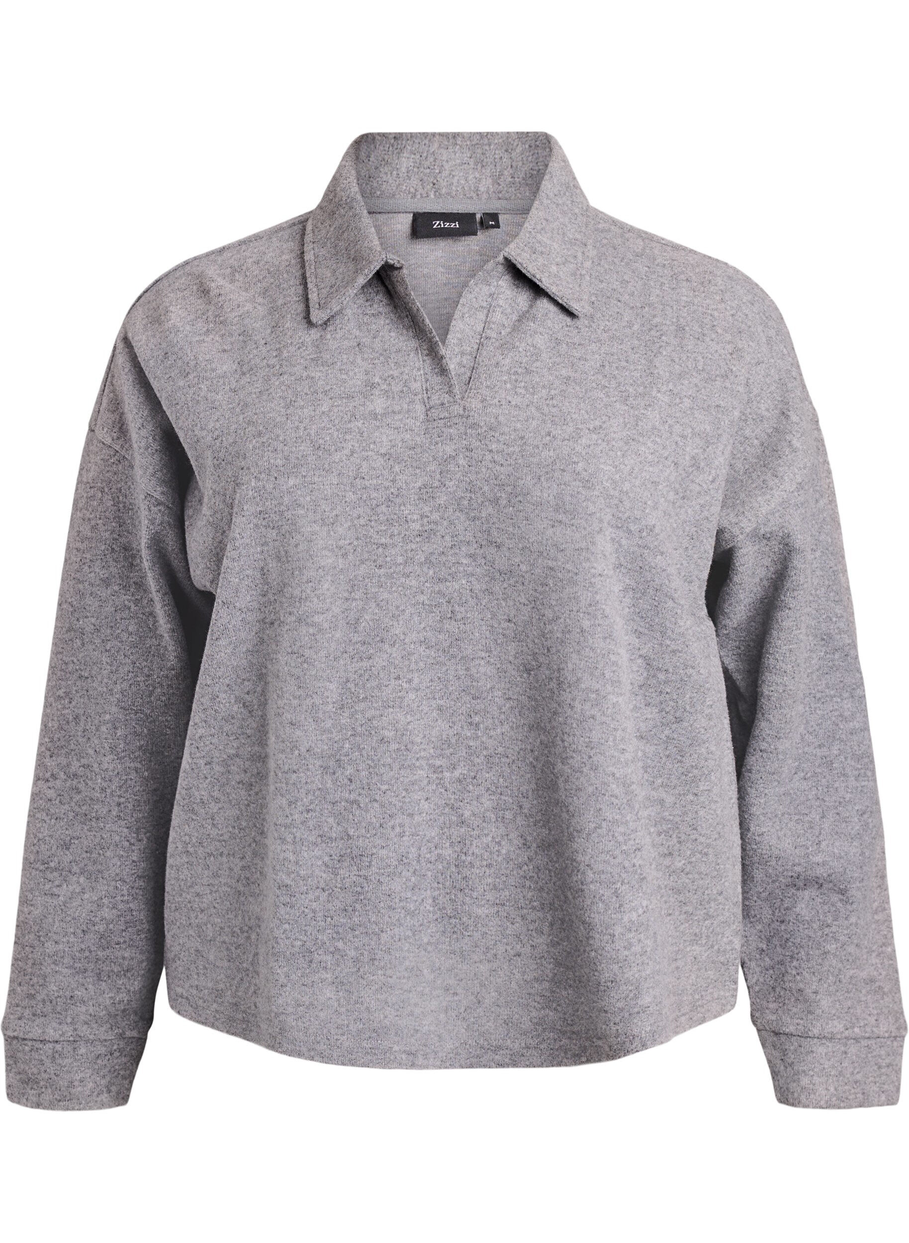 Jersey-Bluse mit Kragen und V-Ausschnitt