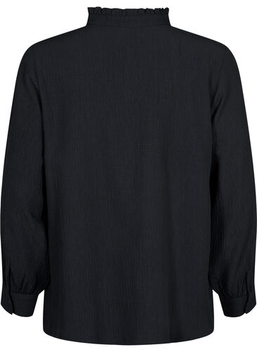 Langärmlige Bluse mit Rüschenkragen, Black, Packshot image number 1