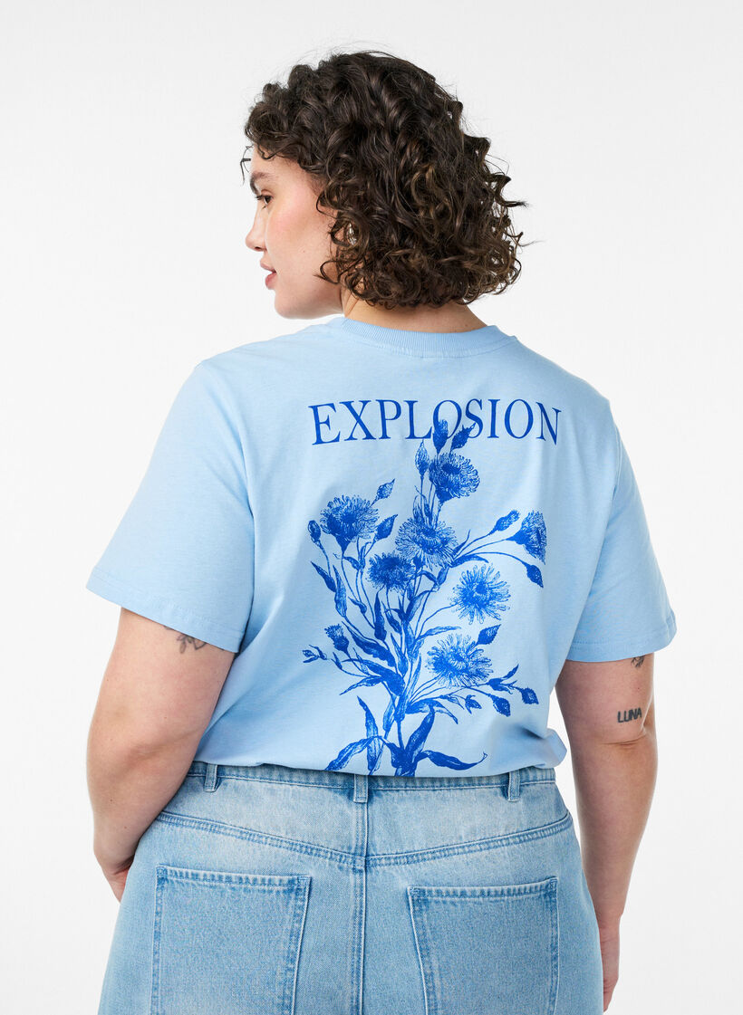 T-shirt aus Baumwolle mit Print, Blau, Model image number 2