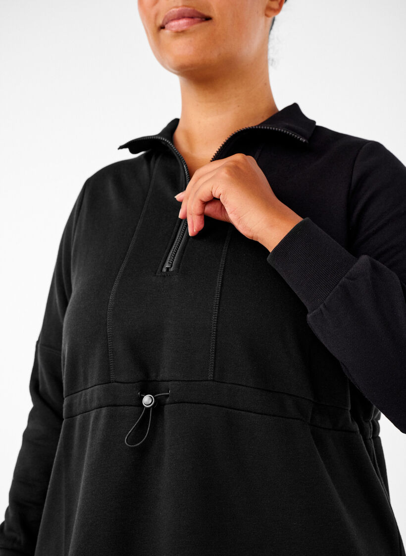 Kurzes Sweatshirtkleid mit Stehkragen und verstellbarer Taille, Black, Model image number 2