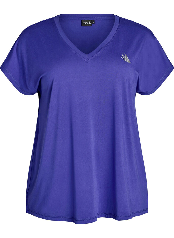 Lockeres Trainings-T-Shirt mit V-Ausschnitt, Lila, Packshot image number 0