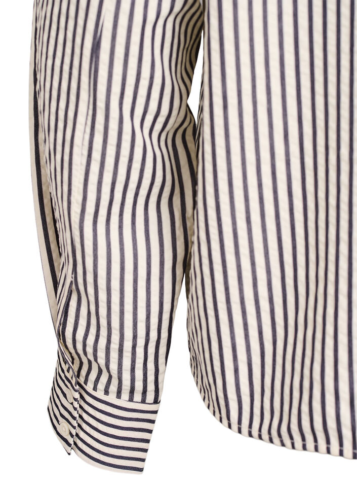 Gestreifte Bluse mit Knopfdetail am Rücken, Schwarz, Packshot image number 4