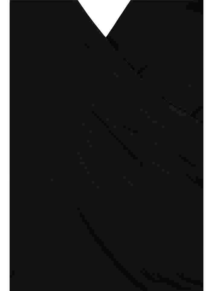 Baumwollbluse mit 3/4-Ärmeln und Wickellook, Black, Packshot image number 2