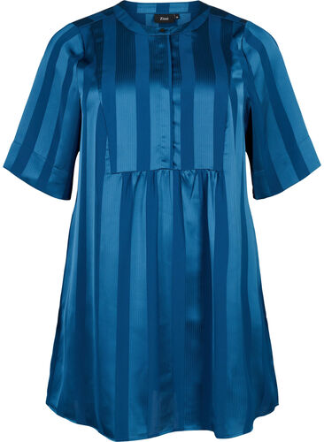 A-Linien-Kleid mit Streifen und 1/2-Ärmeln, Titan, Packshot image number 0
