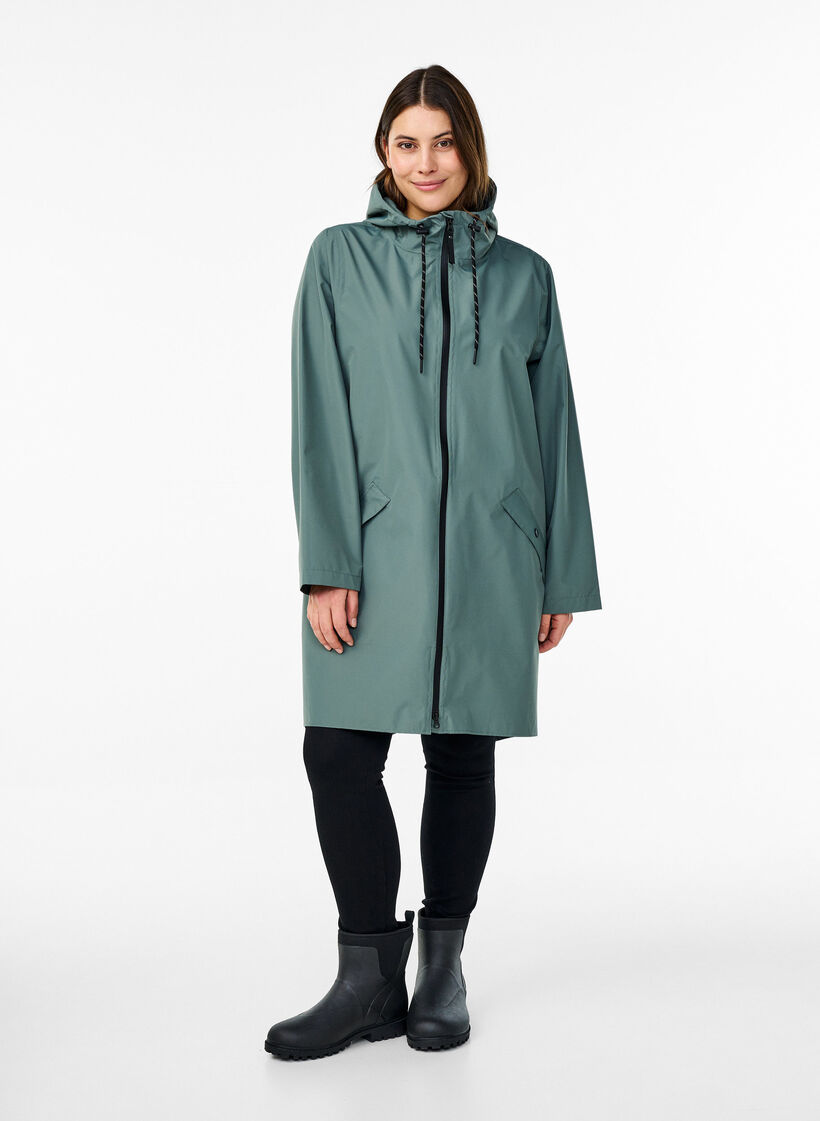 Regenjacke mit Taschen und Kapuze, Grün, Model image number 1